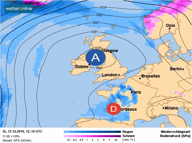 Carte météo Europe du 31/12/2019 à 1812