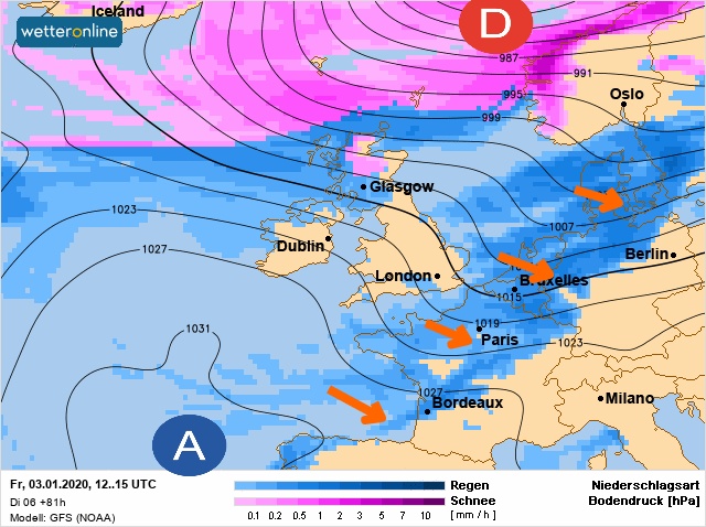 Carte météo Europe du 03/01/2020 à 1812