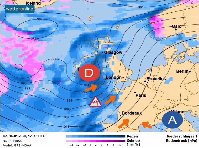 Carte météo Europe du 16/01/2020 à 1812