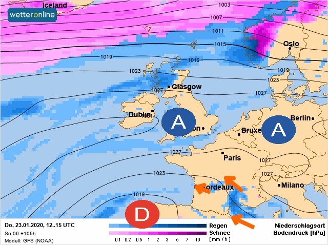 Carte météo Europe du 23/01/2020 à 1812