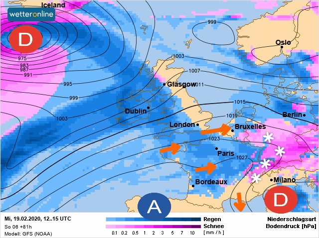 Carte météo Europe du 19/02/2020 à 1812
