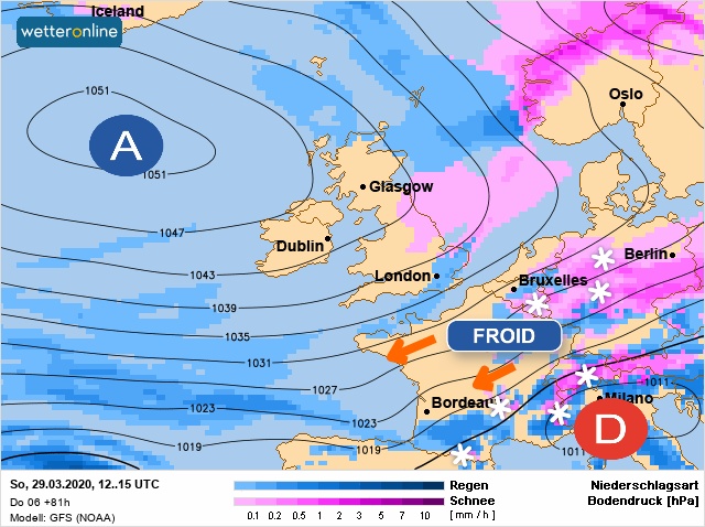 Carte météo Europe du 29/03/2020 à 1812