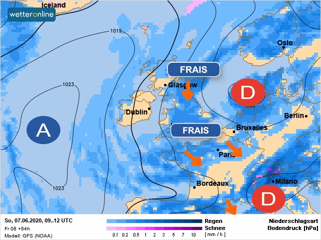 Carte météo Europe du 07/06/2020 à 1812