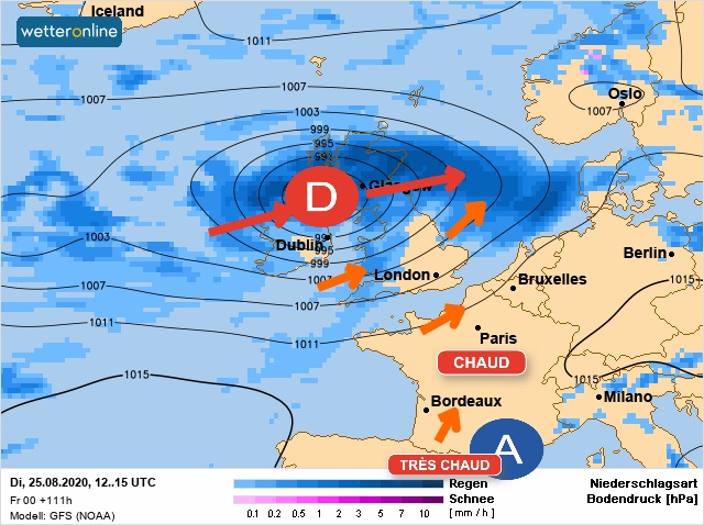 Carte météo Europe du 25/08/2020 à 1812