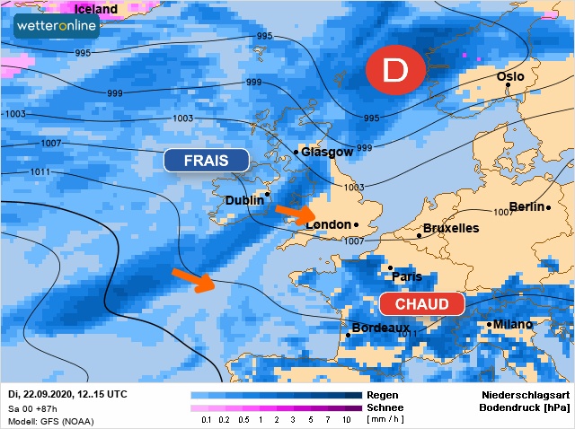 Carte météo Europe du 22/09/2020 à 1812