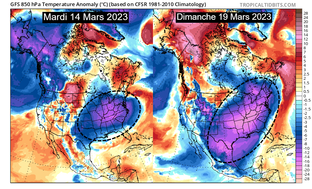 Froid & neige sur le nord-est de l'Amérique : dérèglement climatique ? 850-USA-mars23