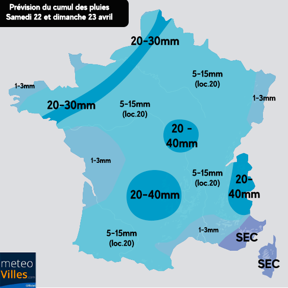 Pluies et orages : un week-end maussade et instable sur la France CumulWE22_23avril