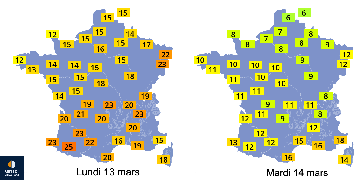 Douceur printannière avant de forts orages pour ce lundi 13 mars Previ13_14mars