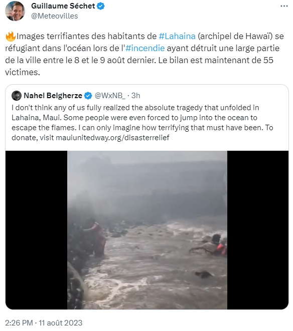 Incendie meurtrier à Lahaina sur l'archipel d'Hawaï : Pourquoi une telle catastrophe ? Tweet%20incendie