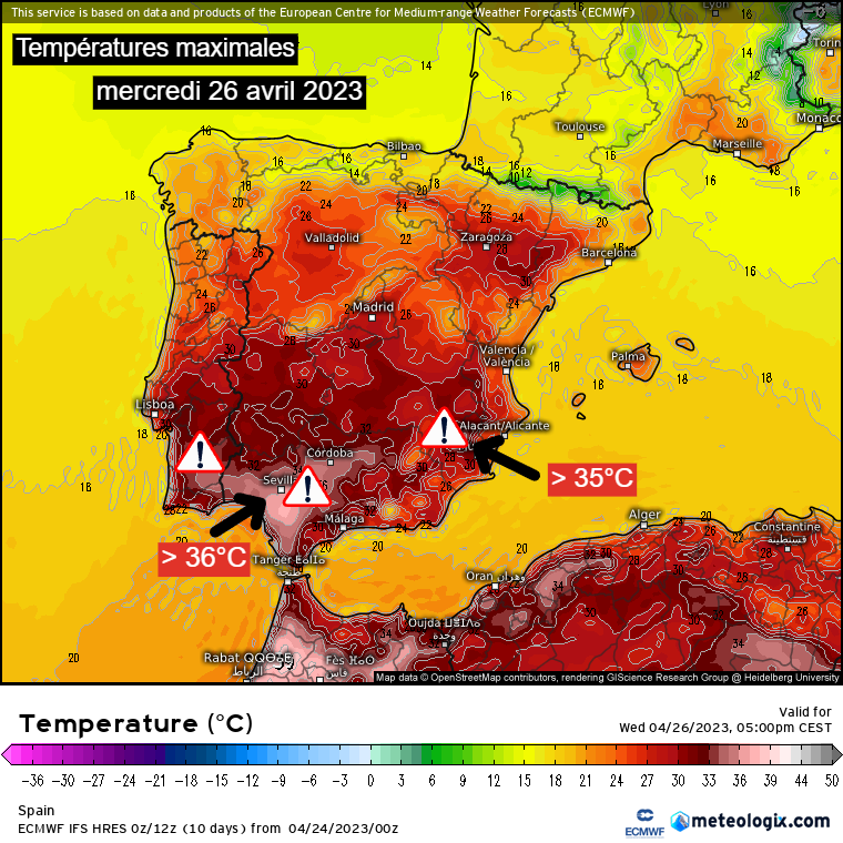 Plus de 40°C en Espagne : un record pour l'Europe Tx%2025%20avril%20b