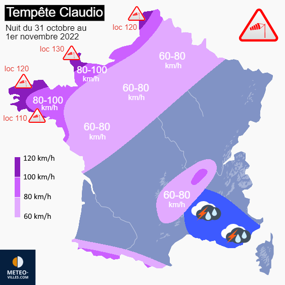 Un fort coup de vent attendu lundi dans l’Ouest, avant un épisode méditerranéen dans le Sud-Est Claudio-carte