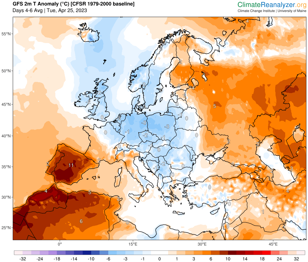 Pluies et orages : un week-end maussade et instable sur la France Gfs_euro-lc_t2anom_d4-6