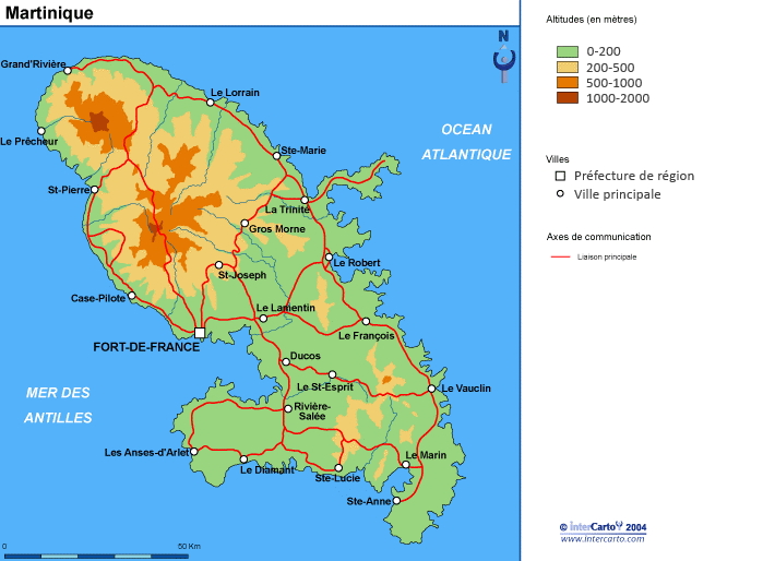 carte de la martinique relief