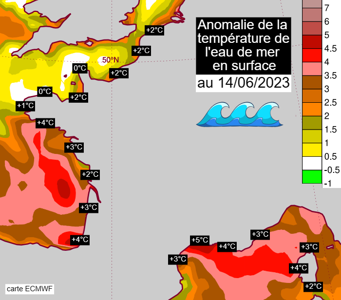 Pourquoi l'eau de mer est-elle si chaude en Méditerranée et dans l'Atlantique ? SST-anomaly-france-140623