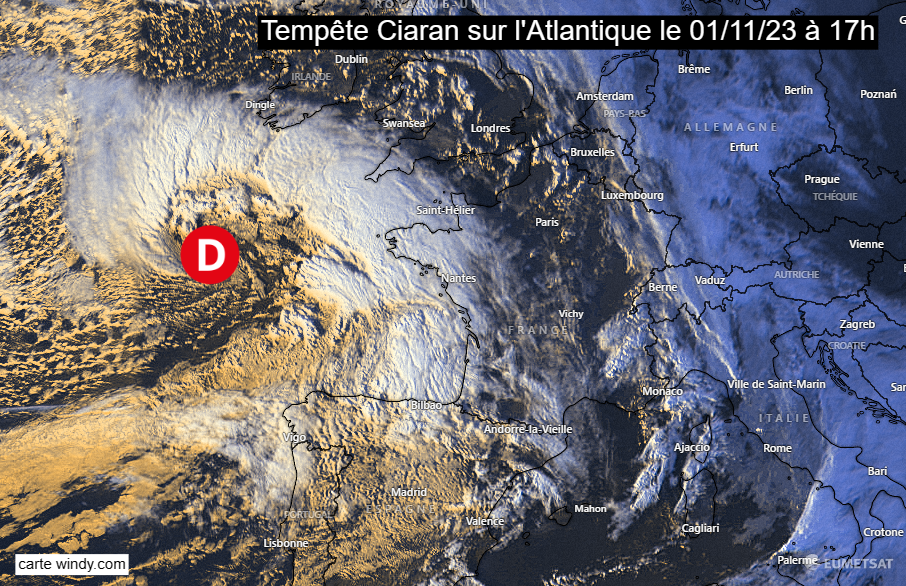 Alerte météo : avec la tempête Ciaran, 3 départements en vigilance rouge,  17 en orange les prévisions de ce mercredi 