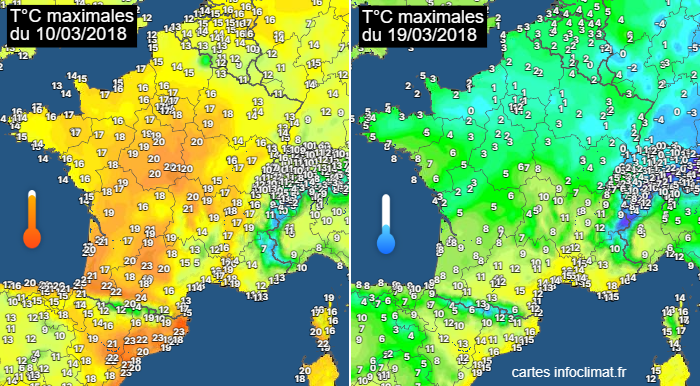 Gel et chaleur : gros contrastes de températures cette semaine Contrastes-mars18