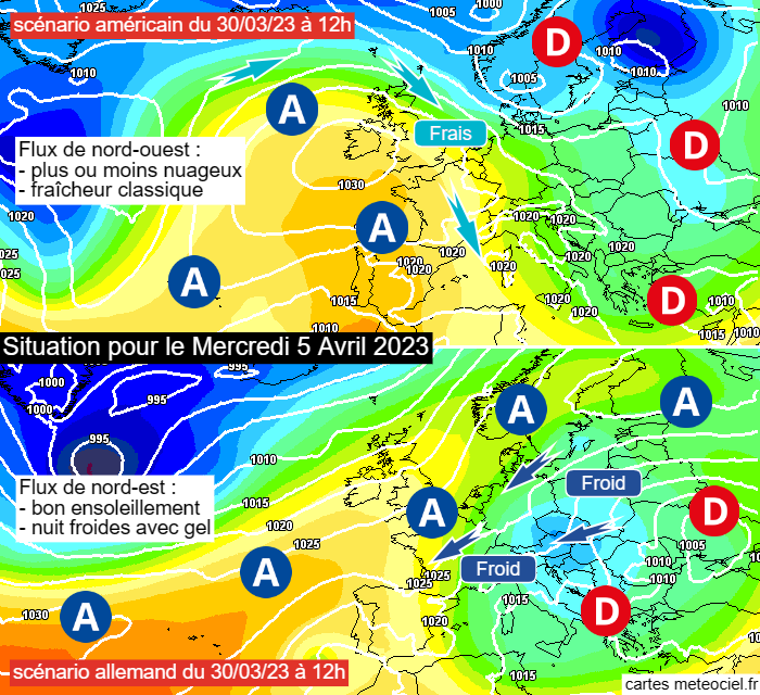 Retour de l'anticyclone et d'un temps plus calme début avril Situ-050423