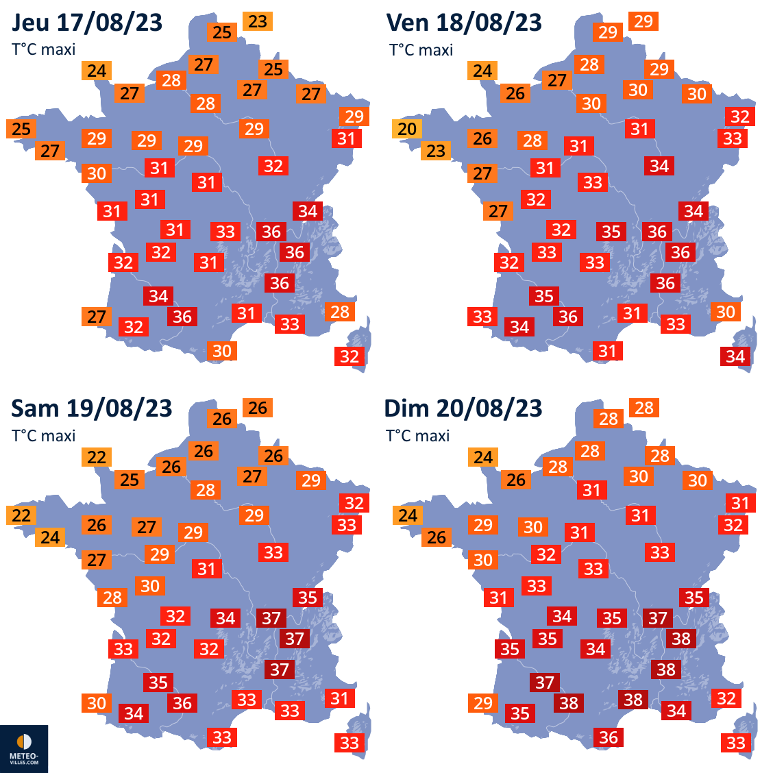 Canicule : dôme de chaleur sur la France à partir du week-end Tx-17-20aout23