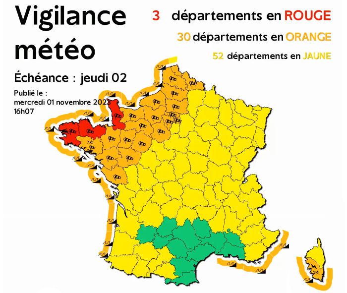Tempête Ciaran : vigilance rouge et dernières prévisions Vigilance-ciaran