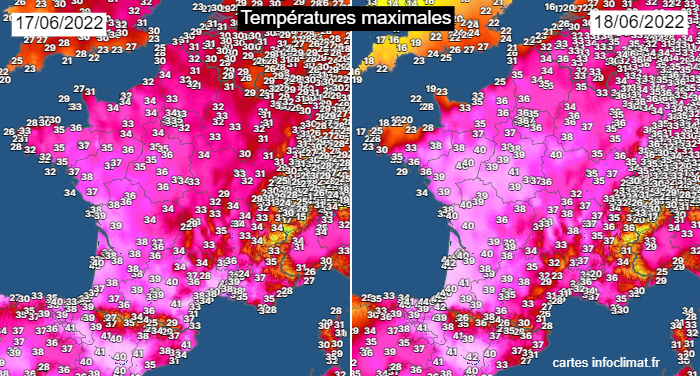 Réchauffement climatique : les derniers événements inédits en France Tx-17-18juin22-1